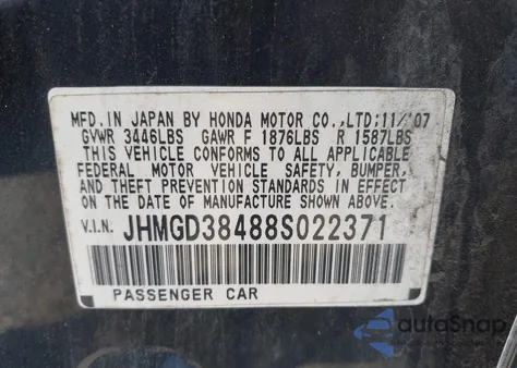 2008 Honda Fit из США, поврежденный, VIN JHMGD38488S022371